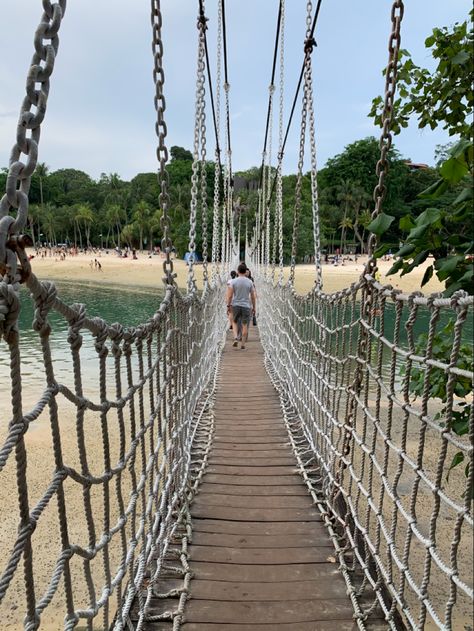 The bridge in sentosa, singapore that leads to the southern most point of continental aisa Sentosa Singapore, Summertime Madness, Suspension Bridge, The Bridge, Singapore, Bridge, Drawings