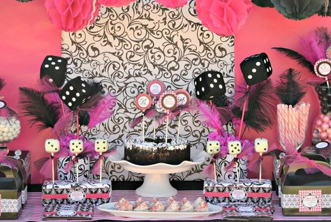 Bunco Birthday Party Ideas | Photo 14 of 38 | Catch My Party Birthday Bunco, Bunco Party, Casino Party Decorations, Casino Royale Party, Gambling Cake, Slot Machine Party, Pinup Art, Casino Night Party, Birthday Party For Teens