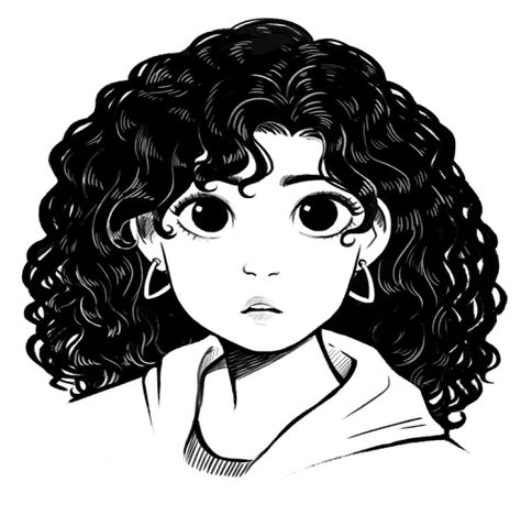 Drawing Curly Hair, A Girl, Curly Hair, Black And White, Hair, White, Black