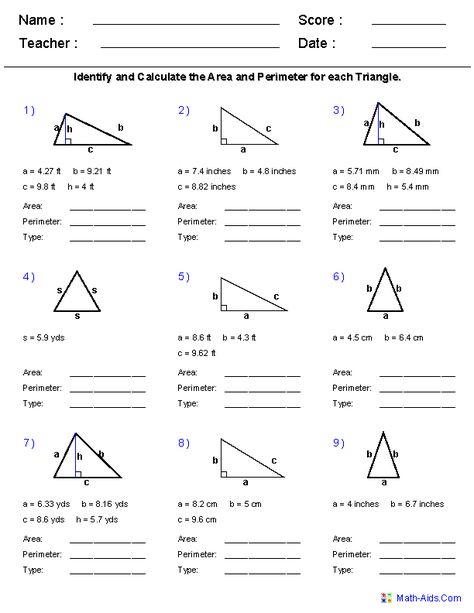 Area and Perimeter of Triangles Worksheets @Amanda Bye Perimeter Of Triangle, 10th Grade Geometry, Grade 6 Math Worksheets, Area And Perimeter Worksheets, Area Worksheets, United States Geography, 6th Grade Worksheets, Perimeter Worksheets, Triangle Worksheet