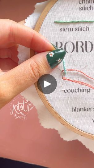 13K views · 411 reactions | Quick couching tutorial! | Couching is a great way to incorporate more fibers in your pieces. Have you tried this stitch yet? #tutorialvideo #embroiderydesign #handembroidery | By Stay At Home Artist | Couching is a really fun method
of embroidery that you can use if the fiber you want to stitch
with is too thick or fragile to bring through the fabric so I'm
going to use my 18 chenille needle with the yarn the size
22 with my embroidery thread now I'm going to first bring up
my yarn through the fabric I'm going to just slide it off the
needle so I can work with it a little more easier now I've got
my embroidery thread and I'm just going to pin down my yarn
exactly where I want it to be along the star shape And that's
really all that couching is. You're just pinn Embroidery Couching, Pin Down, Bring Up, Needle Arts, Have You Tried, Chain Stitch, Stay At Home, Embroidery Thread, Star Shape