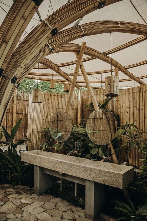 Bambu House, Bamboo Flower, Bamboo Building, Bamboo House Design, Outdoor Toilet, Bamboo Structure, Bamboo Architecture, Bamboo Decor, Bamboo Construction