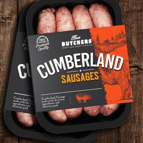 Runner-up design by EM180 Meat Packaging Design, Sausage Packaging, Sausage Brands, Sausages Packaging, Meat Packaging, Vacuum Sealing Food, Cumberland Sausage, Frozen Food Packaging, Meat Packing