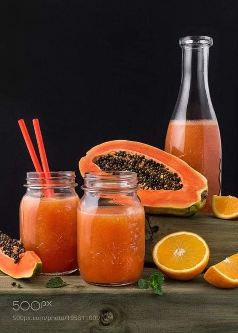 Papaya Juice, Fruit Juice Recipes, Spicy Chicken Recipes, Healthy Drinks Smoothies, Healthy Juice Recipes, Think Food, Orange Recipes, Fruit Drinks, Fresh Juice