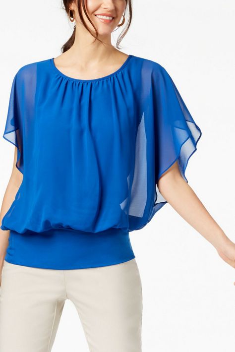 Flutter-Sleeve Top, Created for Macy's.  Blue Steel. #affiliate Sleeves Top Outfit, Macys Women, Evening Wear Dresses, Top Outfit, Plus Size Activewear, Sleeves Top, Flutter Sleeve Top, Petite Tops, Flutter Sleeves