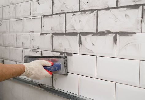 What Color Grout to Use With White Tile: 6 Hues Designers Recommend Regrouting Tile, How To Lay Tile, White Farmhouse Sink, Unsanded Grout, Coloured Grout, Grey Grout, Sanded Grout, Grout Color, Tile Grout