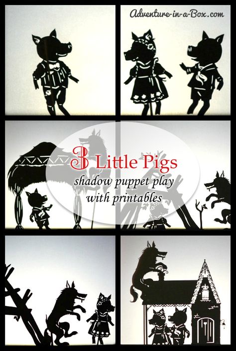 Three Little Pigs: Shadow Puppet Play with Printables Shadow Puppet Theatre, Shadow Puppetry, 3 Pigs, Pig Showing, 3 Little Pigs, Famous Fairies, Shadow Theatre, Toy Theatre, The Three Little Pigs