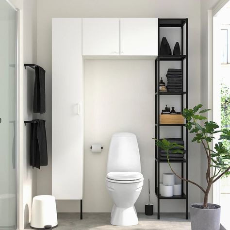 Ikea Bathroom Storage, Storage For Towels, Over Toilet Storage, Toilette Design, Laundry Cabinets, Ikea Bathroom, Bathroom Storage Solutions, Ikea Furniture Hacks, Cabinet Shelving