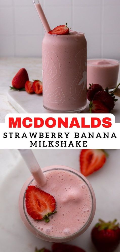 Mcdonald’s Strawberry Banana Smoothie-Aka your childhood’s favorite memory is here. This recipe will show you how to make a healthier version of the popular Mcdonald’s strawberry banana frappuccino at home in no time. Mcdonalds Strawberry Banana Smoothie, Strawberry Banana Yogurt Smoothie, Peach Banana Smoothie, Strawberry Banana Milkshake, Peach Smoothie Recipes, Lifestyle Of A Foodie, Smoothie Recipes Strawberry, Homemade Smoothies, Banana Drinks