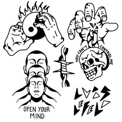 Open your mind Tattoo Uk, Tattoo Old School, Sharpie Tattoos, School Coloring Pages, Doodle Tattoo, Tattoo Flash Sheet, Old School Tattoo Designs, Classic Tattoo, Desenho Tattoo