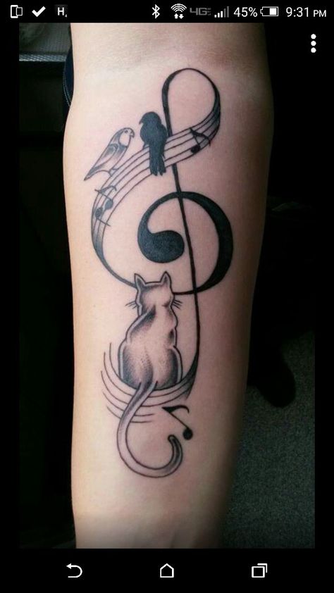 Music kitty Cat And Music Tattoo, Magic Runes, White Ink Tattoo, Music Tattoo Designs, Music Symbols, Vibrant Watercolor, Music Tattoo, Music Tattoos, White Tattoo