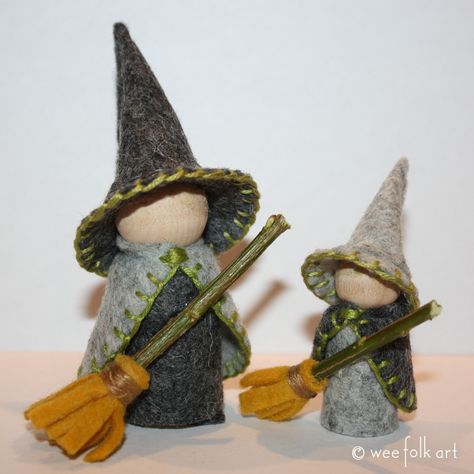 Whether invited to a Harvest Celebration or out for Trick or Treats, these gnomes are sure to be the life of the party in their Gnome Witch Costume! Garden Gnome Halloween Costume, Garden Gnomes Costume, Gnome Witch, Wee Folk Art, Gnome Costume, Harvest Celebration, Waldorf Crafts, Wee Folk, Wood Peg Dolls