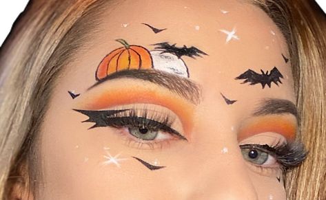 Pumpkin Themed Makeup, Halloween Eye Makeup For Work, Pumpkin Eye Makeup Halloween, Yellow Halloween Makeup, Halloween Makeup Eye Looks, Pumpkin Eyeshadow Looks, Pumpkin Makeup Ideas Easy, Fall Themed Makeup, Easy Halloween Eyeshadow