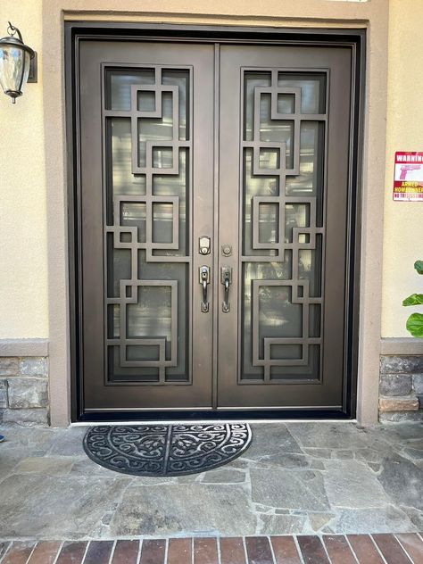 Iron Gates | Custom Wrought Iron Entryway Gates | Precise Iron Doors Metallic Doors Design, Iron Main Door Design, Metal Door Design Entrance, Iron Door Design Modern Entrance, Iron Door Design Front Entry, Main Gate Design Entrance Iron Doors, Iron Doors Modern, Metal Entrance Doors, Doors With Windows