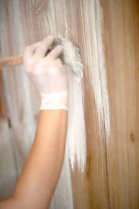 Domino’s DIY Guide to Bleaching Furniture Whitewash Knotty Pine Walls, Whitewash Walls, Knotty Pine Walls, How To Whitewash, Paneling Makeover, Tongue And Groove Walls, White Washed Furniture, Painting Wood Paneling, Easy Diy Hacks