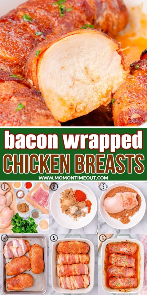 Chicken And Bacon Recipes, Bacon Wrapped Chicken Breast, Outdoor Cooking Recipes, Mom On Timeout, Chicken Recipes Boneless, Chicken Menu, Chicken Breast Recipe, Wrapped Chicken, Bacon Wrapped Chicken