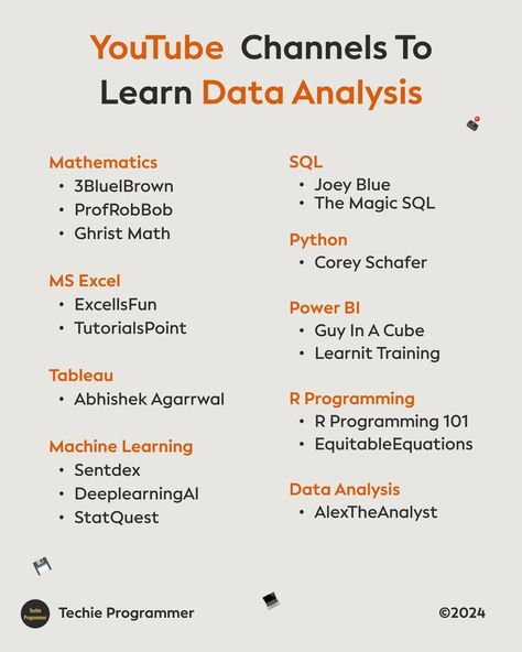 YouTube channels to learn data analysis #data #datacenter #datascientist #dataanalytics #python #pythonprogramming #programmerlife Learn Data Analysis, Youtube Channels To Learn Coding, Python For Data Analysis, Data Science Books, Python Data Analysis, Data Analysis Aesthetic, Excel Funny, Data Analytics Infographic, Useful Skills To Learn