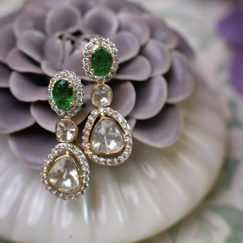 Polki Diamond Ring, Diamond Earrings Hanging, Vilandi Earrings, Polki Earrings Jhumkas, Real Diamond Earrings Indian, Danglers Earrings Diamond, Uncut Earrings, Diamond Hangings, Diamond Polki Earrings