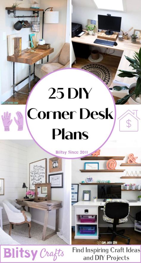 25 Homemade DIY Corner Desk Plans Easy To Build and Cheap L Shaped Desk Diy, Corner Office Space, Corner Desk Plans, Work Desk Ideas, Floating Corner Desk, Homemade Desk, Small Corner Desk, Corner Wall Decor, Diy Corner Desk