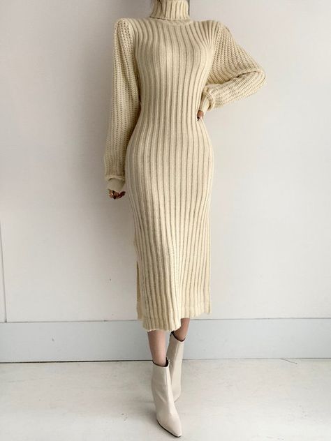 Winter Dresses For Women, Sweater Outfit Ideas, Sweaters Outfit, Sweater Outfits Fall, Long Sweater Dress, Sweater Outfit, Fitted Midi Dress, Stylish Sweaters, Fall Sweater