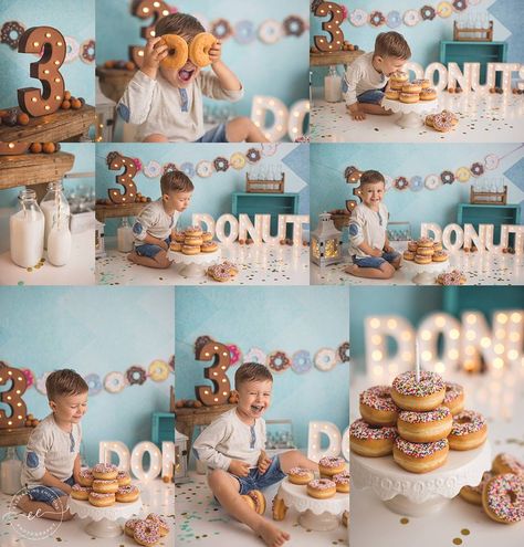 Birthday Photoshoot Ideas Boys, Emotions Photography, Happy 3rd Birthday, Cake Smash Theme, 2nd Birthday Party For Boys, People Smiling, Birthday Donuts, Smash Cake Boy, Donut Birthday Parties