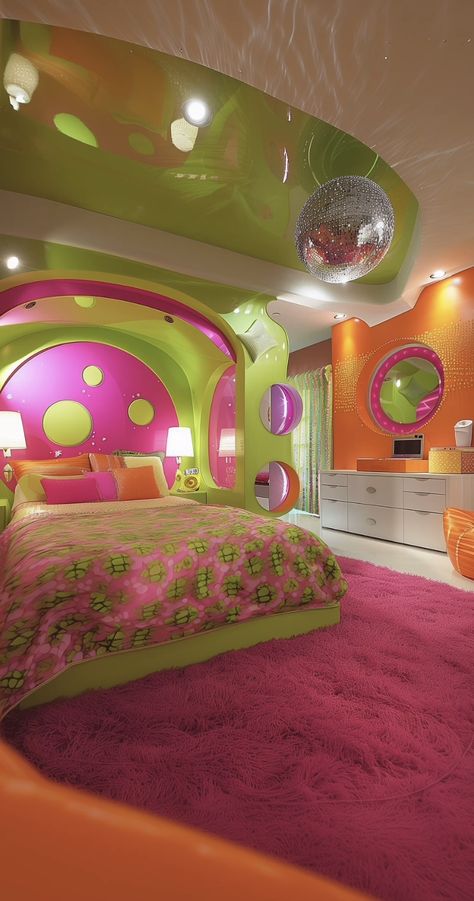 Colorful House Exterior, Funky Rooms, Diner Room, 2000s Room, House Exterior Ideas, Indie Bedroom, Colorful House, City Pop, Frutiger Aero