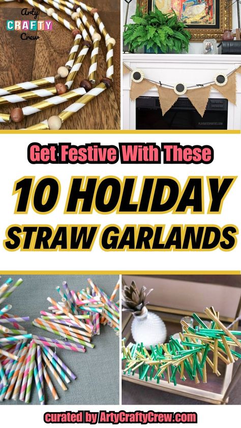 Get into the holiday spirit with these 10 DIY straw garlands that are perfect for adding a festive flair to your home! Curated by Arty Crafty Crew. Straw Garland, Diy Straw, Party Projects, Yarn Pom Pom, Homemade Decor, Pom Pom Garland, Paper Fans, Paper Straws, Beaded Garland