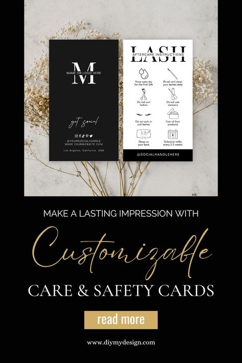 Modern lash salon customer care cards with step-by-step instructions on how to care for faux lash extensions. Browse our trendy editable lash care cards for lash techs and salons. Lash Extensions Care, Lash Names, Lash Care, Esthetician Marketing, Lash Salon, Faux Lashes, Branding Template, Stationery Templates, Unique Business