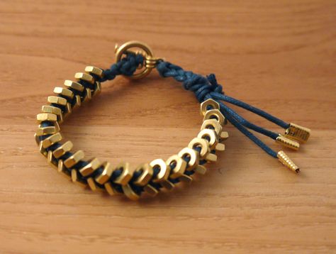 DIY Hex Nut Bracelet inspired by Giles and Brother. Make me in our Designer Inspired Project Social Twine Bracelets, Hex Nut Bracelet, Weird Clothes, Nut Bracelet, Eco Crafts, Rune Tattoo, Bracelet Inspired, Hex Nut, Crazy Outfits