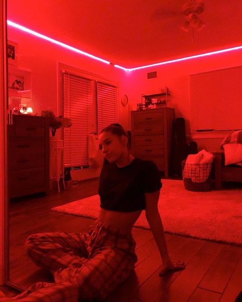 me and mads made over my room today and i’m happy :) Peach Rooms, Demon Child, Ideas Habitaciones, Neon Bedroom, Led Lighting Bedroom, Teen Bedroom Designs, Chill Room, Future Room, Uni Room