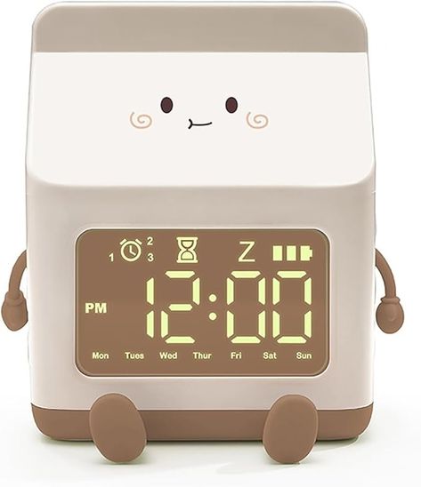 Amazon.com: NEBDKRY Kids Alarm Clock for Girls, Milk Alarm Clock with Snooze Toddler Sleep Training Clock for School Home Office(Brown) : Home & Kitchen Time Perception, Cute Alarm Clock, Kids Alarm Clock, Carton Design, Bedside Clock, Milk Box, Timer Clock, Clock For Kids, Grunge Room