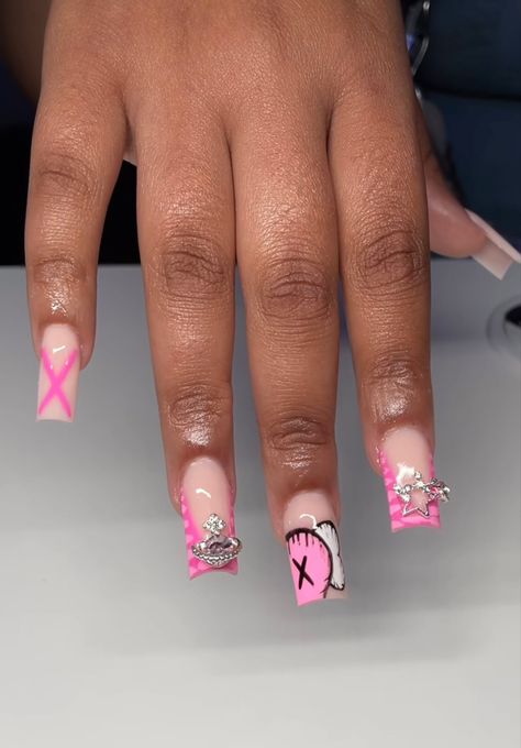 Medium Nails With Charms, Cute Toes, Girly Acrylic Nails, Colored Acrylic Nails, Really Cute Nails, Short Square Acrylic Nails, Pink Themes, Unique Acrylic Nails, Long Square Acrylic Nails