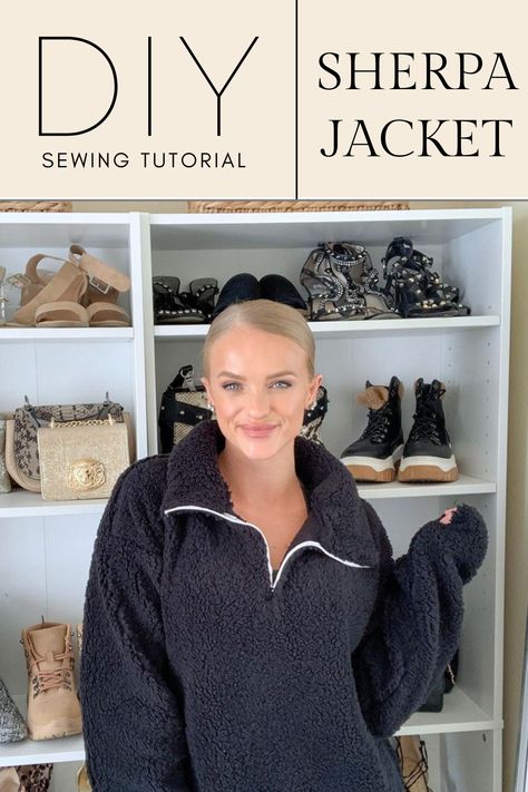 Sherpa jacket diy sewing tutorial Sew Fleece Jacket, Sherpa Jacket Sewing Pattern, Fleece Sweater Pattern, Fleece Jacket Sewing Pattern, Fleece Sewing Patterns, Fleece Jacket Pattern, Crystal Projects, Fleece Sewing Projects, Hoodie Sewing