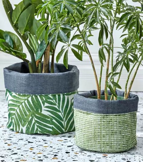 Diy Cover Pots For Plants, Cloth Pots For Plants, Diy Pot Covers Plants, Plant Bags Fabric Diy, Fabric Plant Pot Covers Pattern, Fabric Plant Pot Covers, Weaving Products, Fabric Planters, Plant Cozy