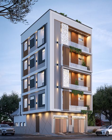 G+4 G Plus 3 Building Elevation, Appartment Elevation Design G+4, Wall Grove Design, Appartment Elevations, G 4 Front Elevation Design, Buildings Elevation, Parapet Design, Apartment Elevation, Front Building Design