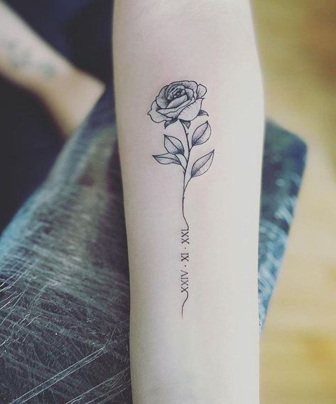 Birthday Date Tattoos, Small Remembrance Tattoos, Roman Numbers Tattoo, Tattoos For Dad Memorial, Roman Numeral Tattoo, Numeral Tattoo, Basic Tattoos, Roman Numeral Tattoos, Rose Tattoos For Women