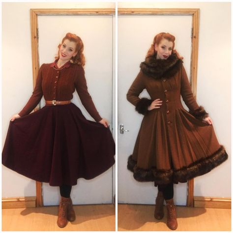 Vintage Winter Fashion, Miss Victory Violet, Victory Violet, Wednesday Dress, Cardigan Clips, Fashion Decades, Retro Looks, Belt Vintage, Rockabilly Fashion