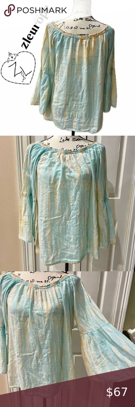 BOHEMIAN Z&L EUROPE WOMAN TOP TIE DYE BELL SLEEVES ASYMETRIC DESIGN SZ L RUFFLE