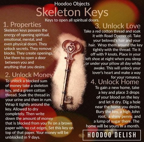 Keys In Witchcraft, Key Meaning In Witchcraft, Witches Keys, Hoodoo Rituals, Hoodoo Delish, Magical Herbs Witchcraft, Road Opener Oil, Magick Crafts, Hoodoo Magic