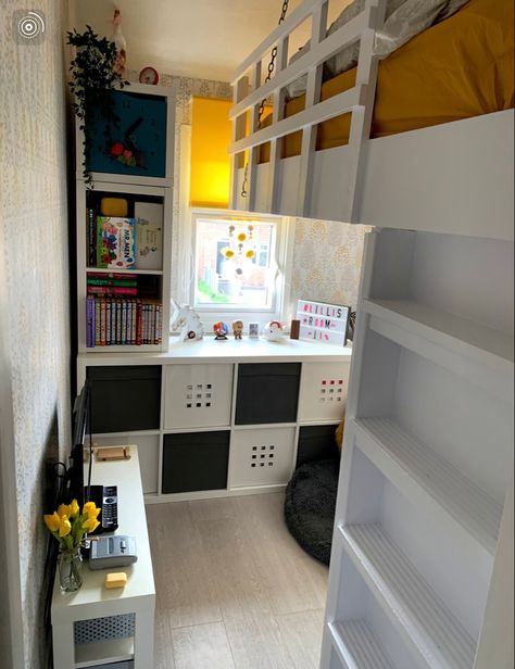 Loft Bed In Box Room, Small Box Room Ideas Bedrooms, Box Bedroom Ideas Kid Rooms, Girls Box Bedroom Ideas, High Sleeper Bed Ideas Small Spaces, Box Bedroom Ideas For Teens, Tiny Box Room Bedroom Ideas, Tiny Box Bedroom Ideas, Boxroom Bedroom Ideas