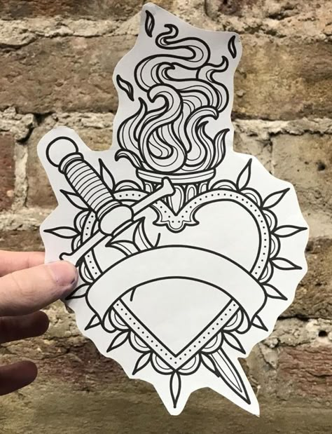 Mana Tattoos, Heart And Banner Tattoo, Witchy Tattoo Designs, Banner Tattoo, Traditional Tattoo Outline, Traditional Heart Tattoos, Traditional Tattoo Stencils, Traditional Tattoo Drawings, Traditional Heart