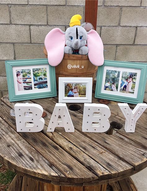 Dumbo Themed Baby Shower Ideas, Dumbo Balloon Decor, Dumbo Girl Baby Shower Theme, Disney Dumbo Backdrop, Dumbo Baby Shower Theme, Diy Baby Shower Games, Baby Seal, Disney Baby Shower, Girl Baby Shower Decorations