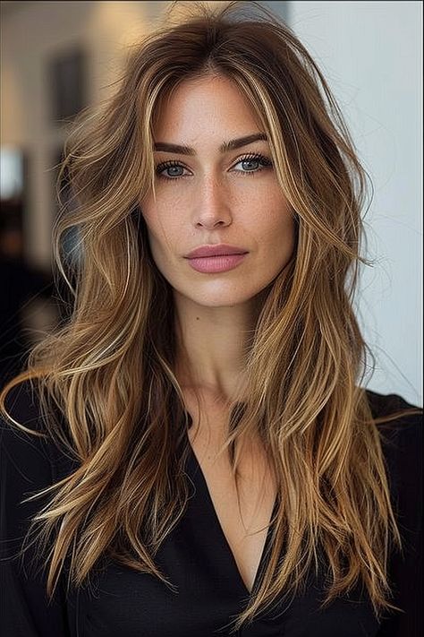 The Cutest Long Layered Haircuts of 2024 Long Layers Fine Hair, Layered Shag With Curtain Bangs, Long Layered Haircuts For Fine Hair, Volume Fine Hair, Layered Haircuts For Fine Hair, Long Layered Shag, Shag With Curtain Bangs, Dimensional Highlights, Layered Shag