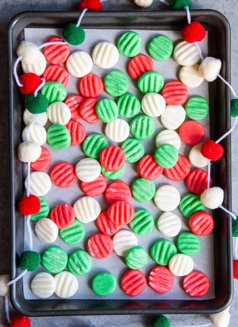 Cream Cheese Mints - Best Christmas Desserts Holiday Tin Treats, Peppermint Cream Cheese Mints, Cream Cheese Mints Recipe Christmas, Cream Cheese Peppermints, Soft Christmas Mints, Cream Cheese Butter Mints, Butter Mints Recipe Cream Cheeses, Cream Cheese Candy Recipes, Cream Cheese Mints In Molds