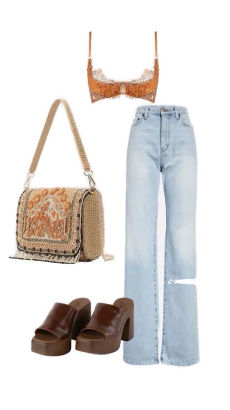 Orange lace for love and lemons top with straight leg jeans with a brown heel and a matching orange beaded purse Nashville Fits, Outfit Western, دورة شهرية, Country Festival, Usa Trip, Going Out Outfit, Looks Country, Nashville Outfits, Estilo Boho Chic