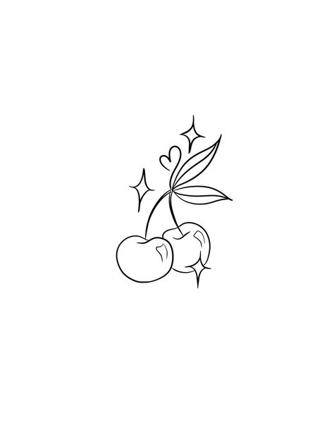 Cherries Tattoo Design, Cherry Flash Tattoo, Cute Cherry Tattoo, Small Tattoos Stencil, Cherry Tattoo Ideas, Cherry Tattoo Design, Cherries Drawing, Small Tattoo Flash, Tattoo Cherry