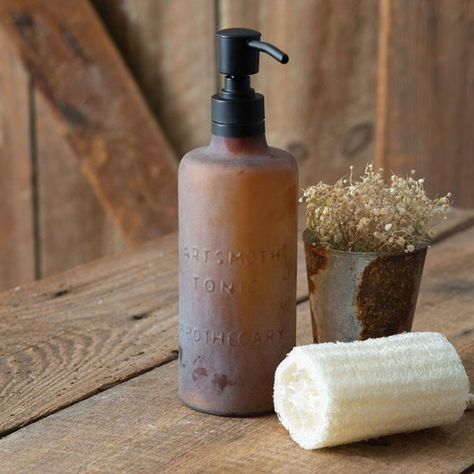 Frosted Amber Apothecary Soap Dispenser 18 Oz Glass Bottle - Etsy Bathroom Earth Tones, Modern Rustic Farmhouse Kitchen, Farmhouse Soap Dispenser, Rustic Bathroom Accessories, Rustic Packaging, Shop Cottagecore, Glass Soap Dispenser, Modern Rustic Farmhouse, Glass Spice Jars