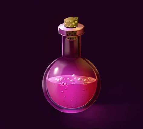 Magic Potion, Natasa Stevanic on ArtStation at https://www.artstation.com/artwork/e02B0Y Bubbling Potion, Game Icon Design, Magic Bottles, Props Art, Magic Potion, Art Elements, Game Icon, Elements Of Art, Card Art