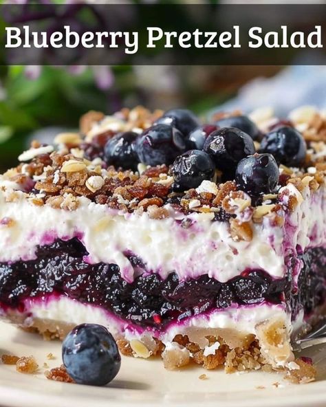 Celebrating Home With Betty Byrum | BLUEBERRY PRETZEL SALAD  | Facebook Blueberry Pretzel Dessert, Blueberry Pretzel Salad, Blueberry Pretzel, Pretzel Salad Recipe, Pretzel Dessert, Pretzel Desserts, Salad Prep, Vintage Jello, Jello Salads