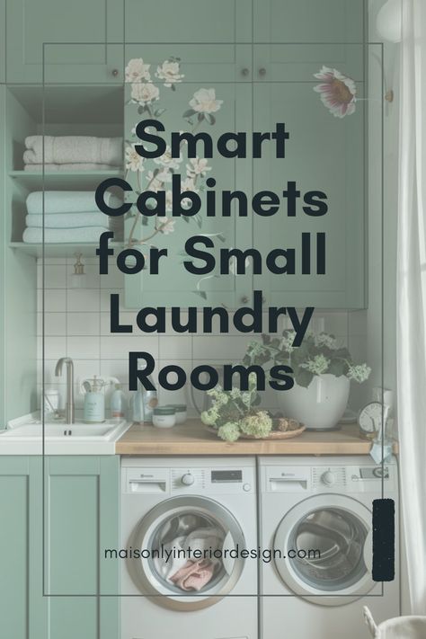 This pin showcases innovative cabinet designs for small laundry rooms, focusing on maximizing storage and function with stylish top-loading washer integration using 1 image. Laundry Cabinet Storage, Small Laundry Room Storage Solutions, Laundry Shelving Ideas Small Spaces, Laundry Room With Corner Cabinet, Laundry Cabinet Ideas Storage, Laundry Upper Cabinets, Laundry Room Cabinets Small Space, Laundry Room Wall Cabinet Ideas, Laundry Room Design Small Space